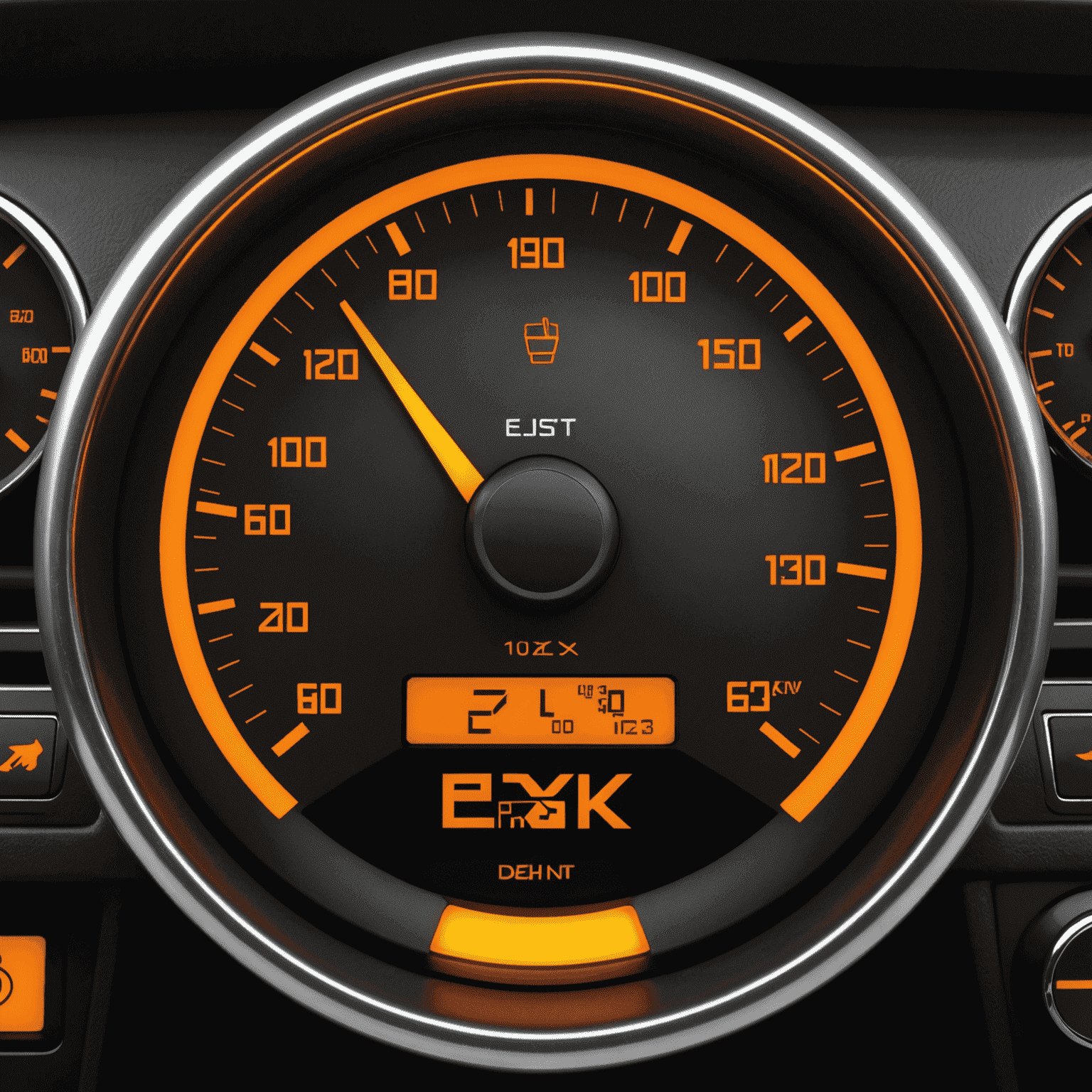 A car dashboard with an illuminated orange check engine light symbol